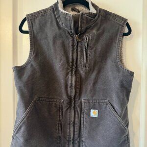 Carhartt Sherpa-Lined Canvas Vest — Brown, Women’s Medium